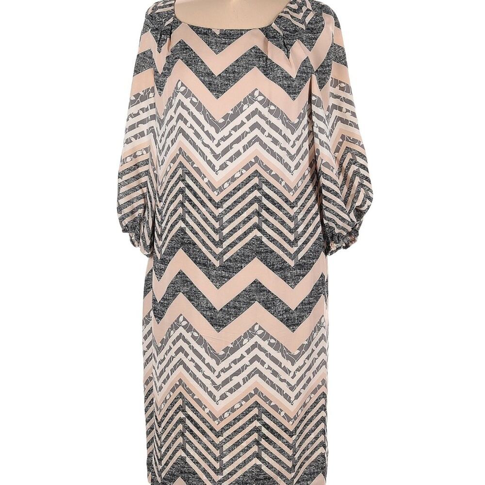 Etcetera Cream and Gray Sheath Dress with Dolman Sleeves Size 6 EUC